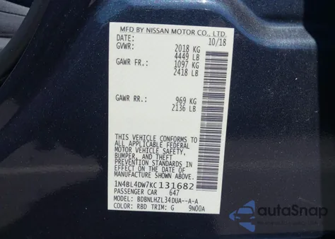 2019 Nissan Altima 2.5 Sv из США, поврежденный, VIN 1N4BL4DW7KC131682